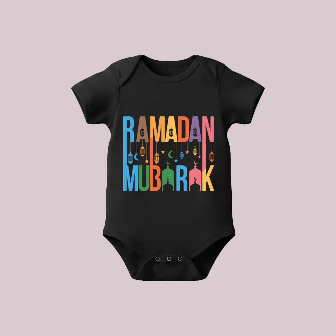 Ramadan Mubarak Baby Clothes - Vibrant Lettering Newborn Romper - Perfect Islamic Gift for Baby Shower, Eid al-Fitr, or Ramadan - Soft Cotton Infant Romper
