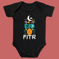Eid Al Fitr Baby Bodysuit, Black Cotton Romper with Festive Design, Islamic Holiday Outfit, Eid Mubarrak