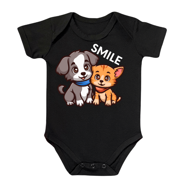 Smile Pet Friends Rompers – Cute Dog and Cat Design – Infant Tees