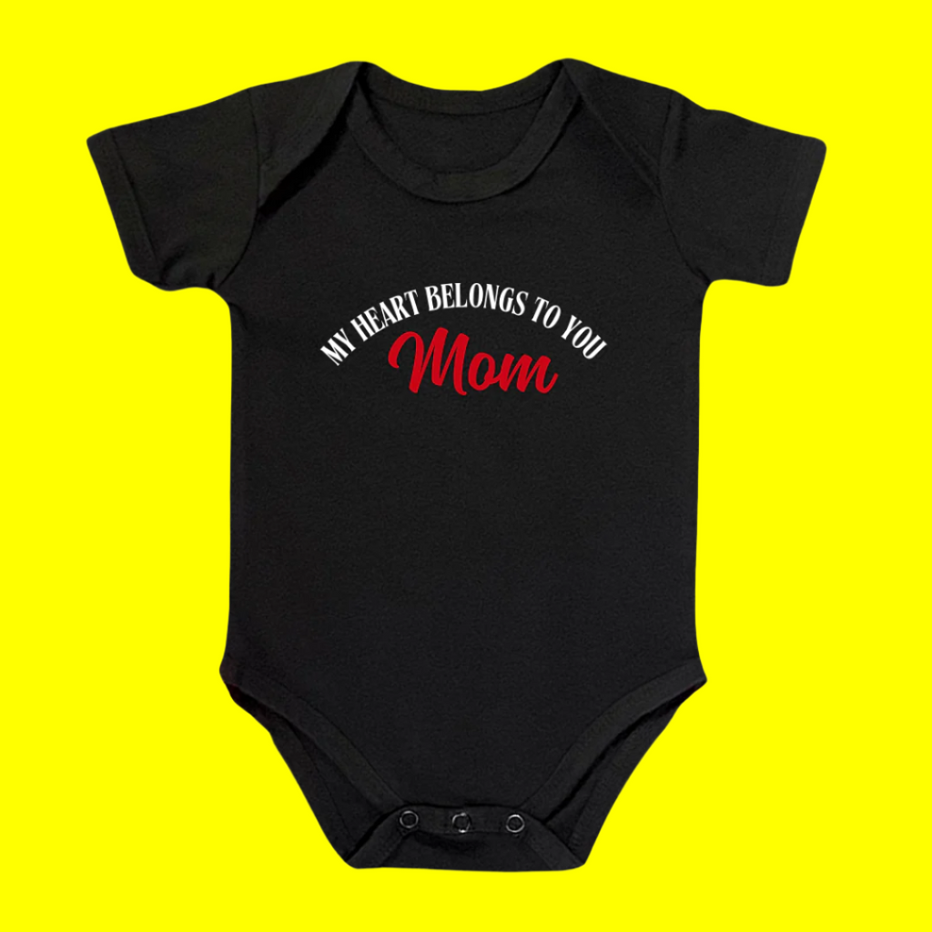 Baby Onesie with 'My Heart Belongs to You Mom' Text, 100% Cotton Romper, Mother's Day Gift