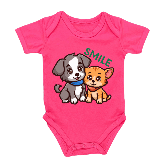 Smile Pet Friends Rompers – Cute Dog and Cat Design – Infant Tees