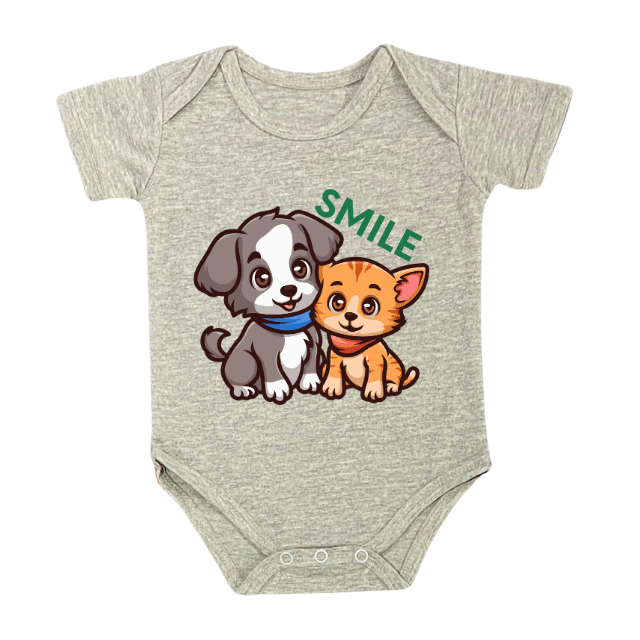 Smile Pet Friends Rompers – Cute Dog and Cat Design – Infant Tees