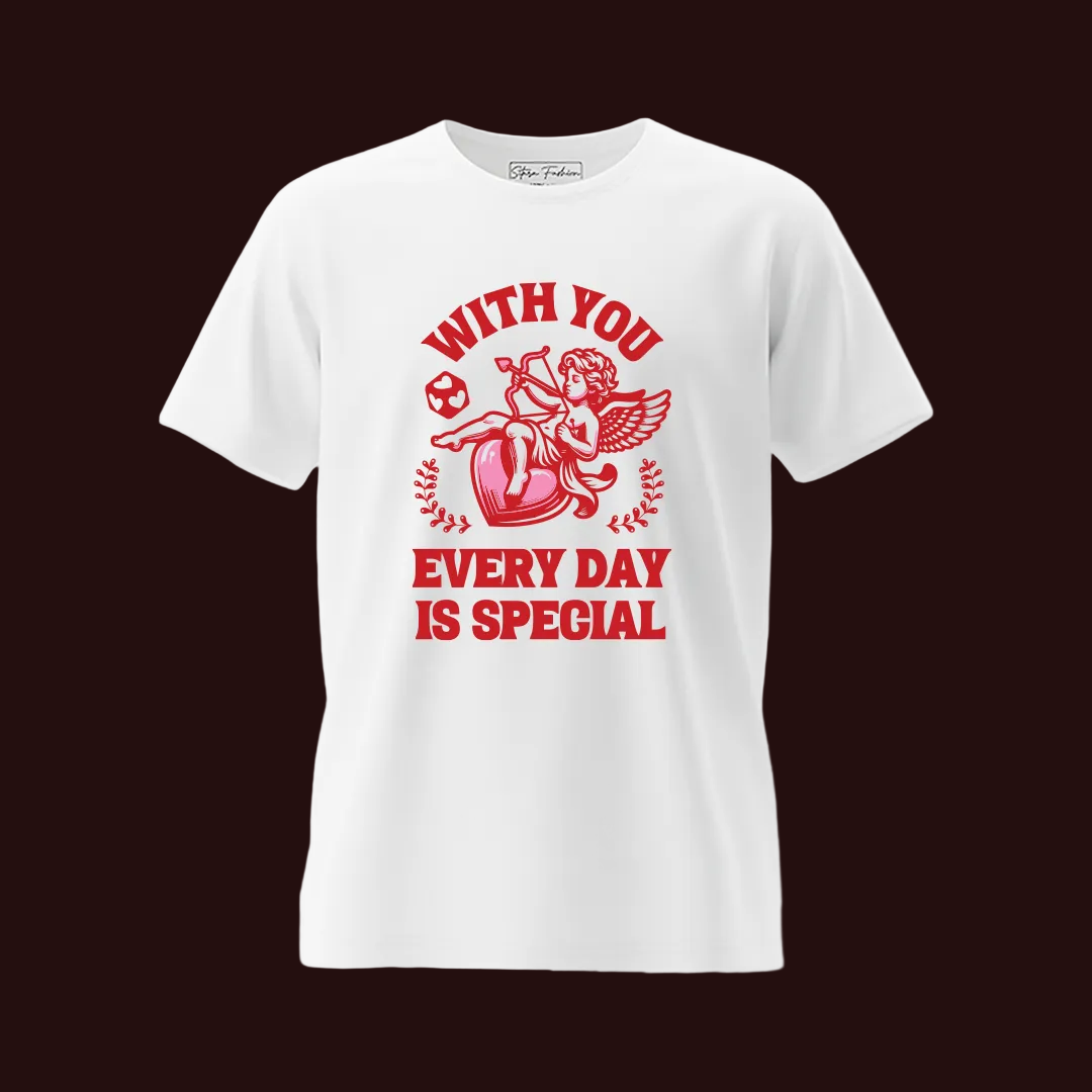 Matching Couple Valentine's Day T-Shirts - Cupid "With You Every Day Is Special" Graphic Tees