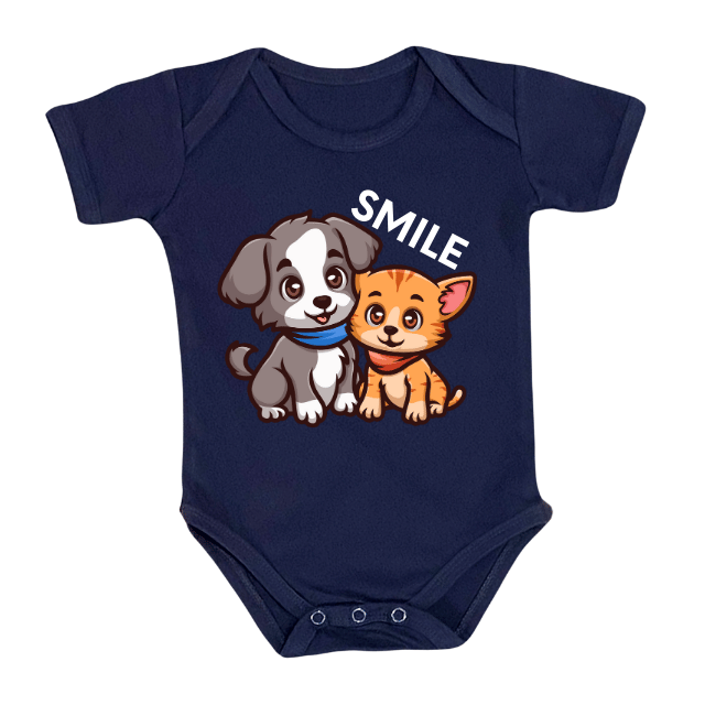 Smile Pet Friends Rompers – Cute Dog and Cat Design – Infant Tees