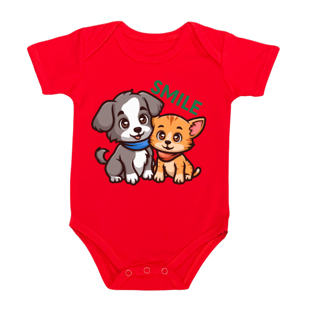 Smile Pet Friends Rompers – Cute Dog and Cat Design – Infant Tees