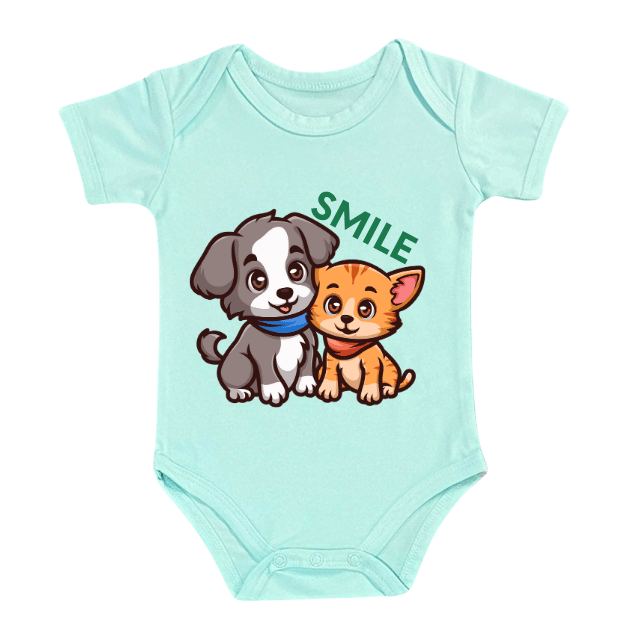 Smile Pet Friends Rompers – Cute Dog and Cat Design – Infant Tees