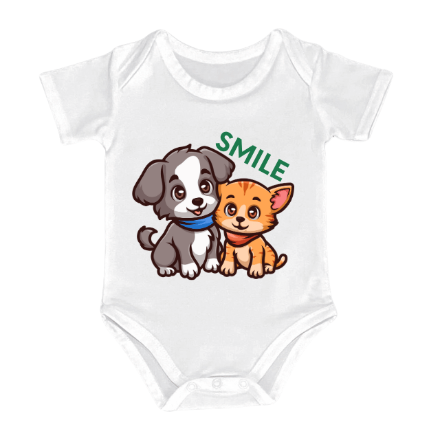 Smile Pet Friends Rompers – Cute Dog and Cat Design – Infant Tees