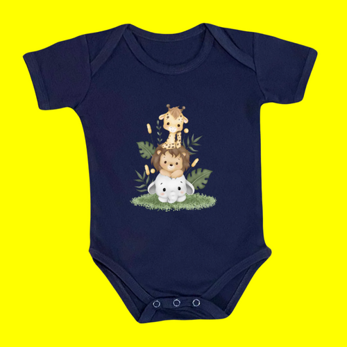 Baby Safari Animals Onesie, 100% Cotton Romper with Cute Giraffe Lion Print